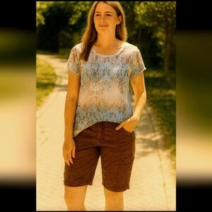 Madison & Berkeley Gray and Blue Graphic Fitted T-Shirt